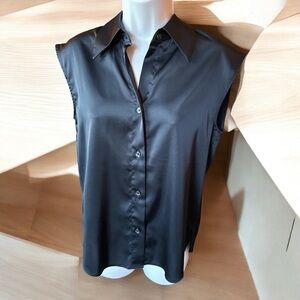 Banana Republic Navy Blue Silk Boxy Button Down Top